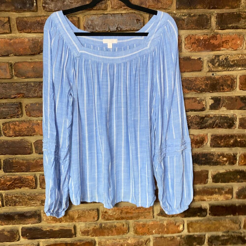 Lauren Conrad Blue Striped Long Sleeve Square Neck Top Women's Size Large